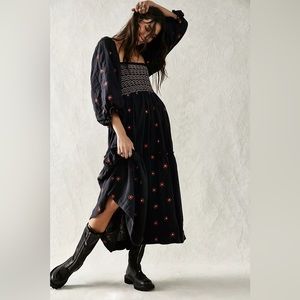 Free People Embroidered Maxi Dahlia Dress in Black, S, NWT $168